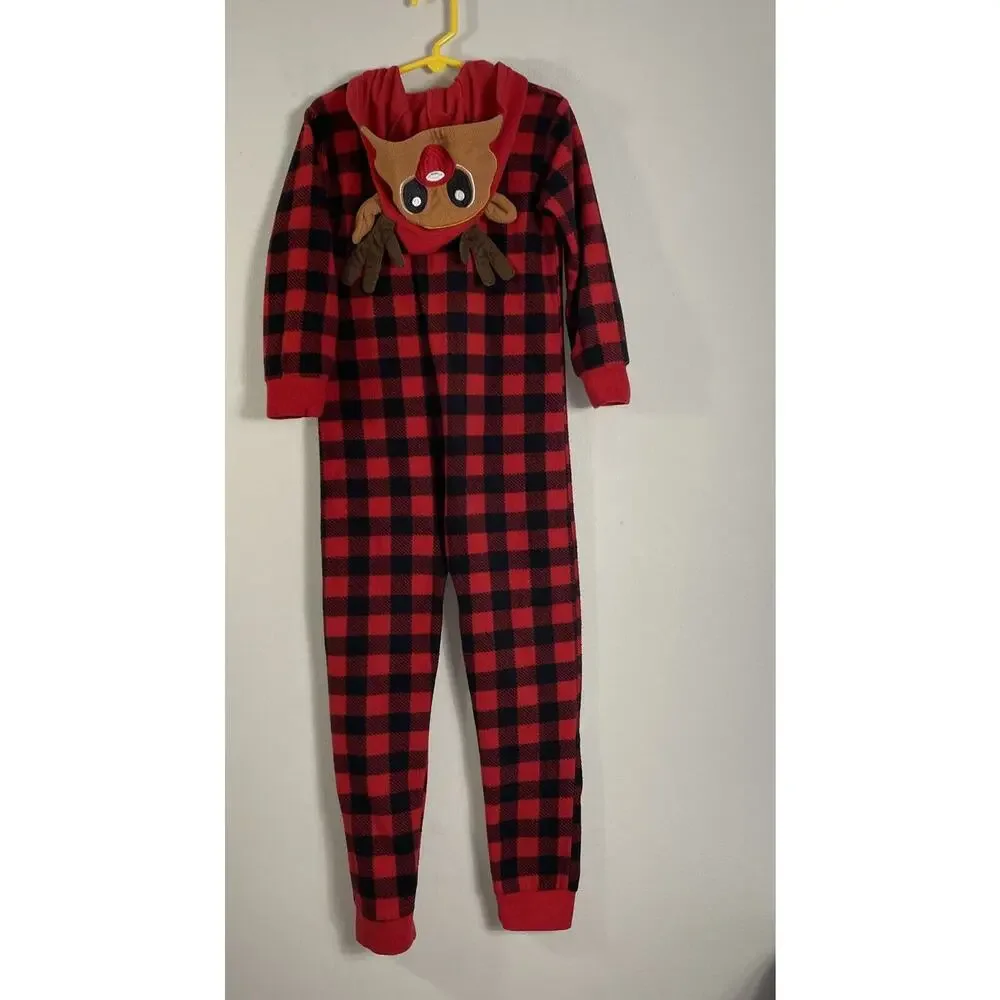 PJs & Presents One Piece Footless Pajamas Girls 4-5 Plaid Christmas Reindeer